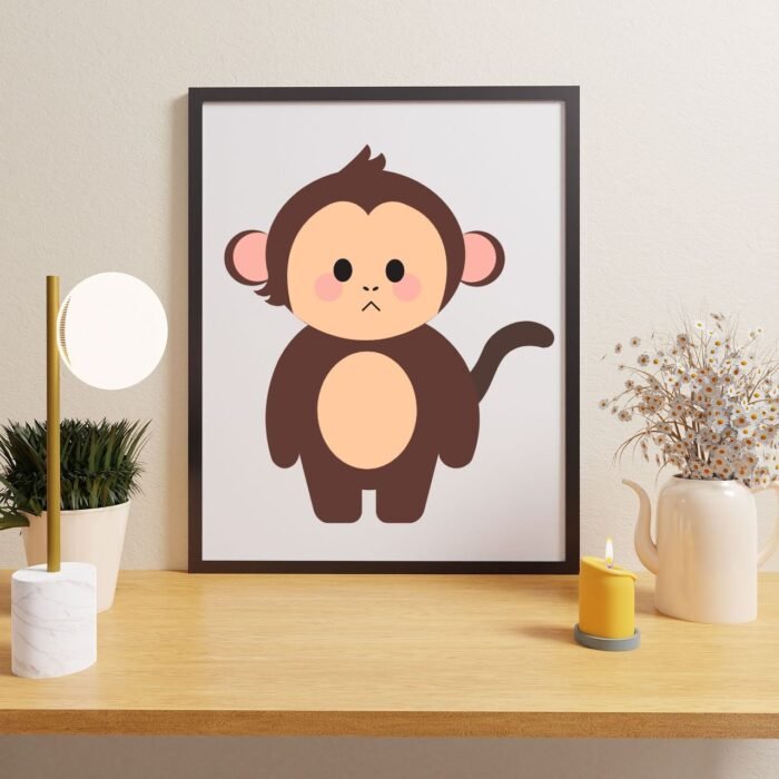Cute monkey wall art print mockup