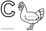Cock drawing with capital letter C for coloring book