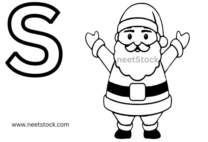 Santa claus drawing with capital S for coloring book