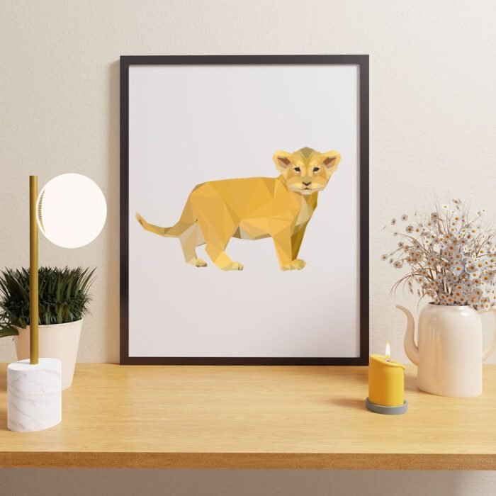 Lion cub illustration wall art print mockup
