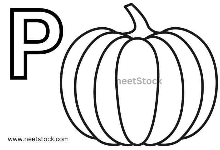 Pumpkin drawing with capital letter P for coloring book