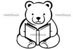 Cute panda reading book drawing for coloring book
