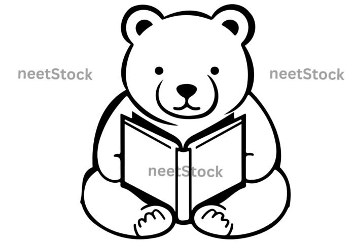 Cute panda reading book drawing for coloring book