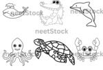 water animals drawing page for coloring book and kids
